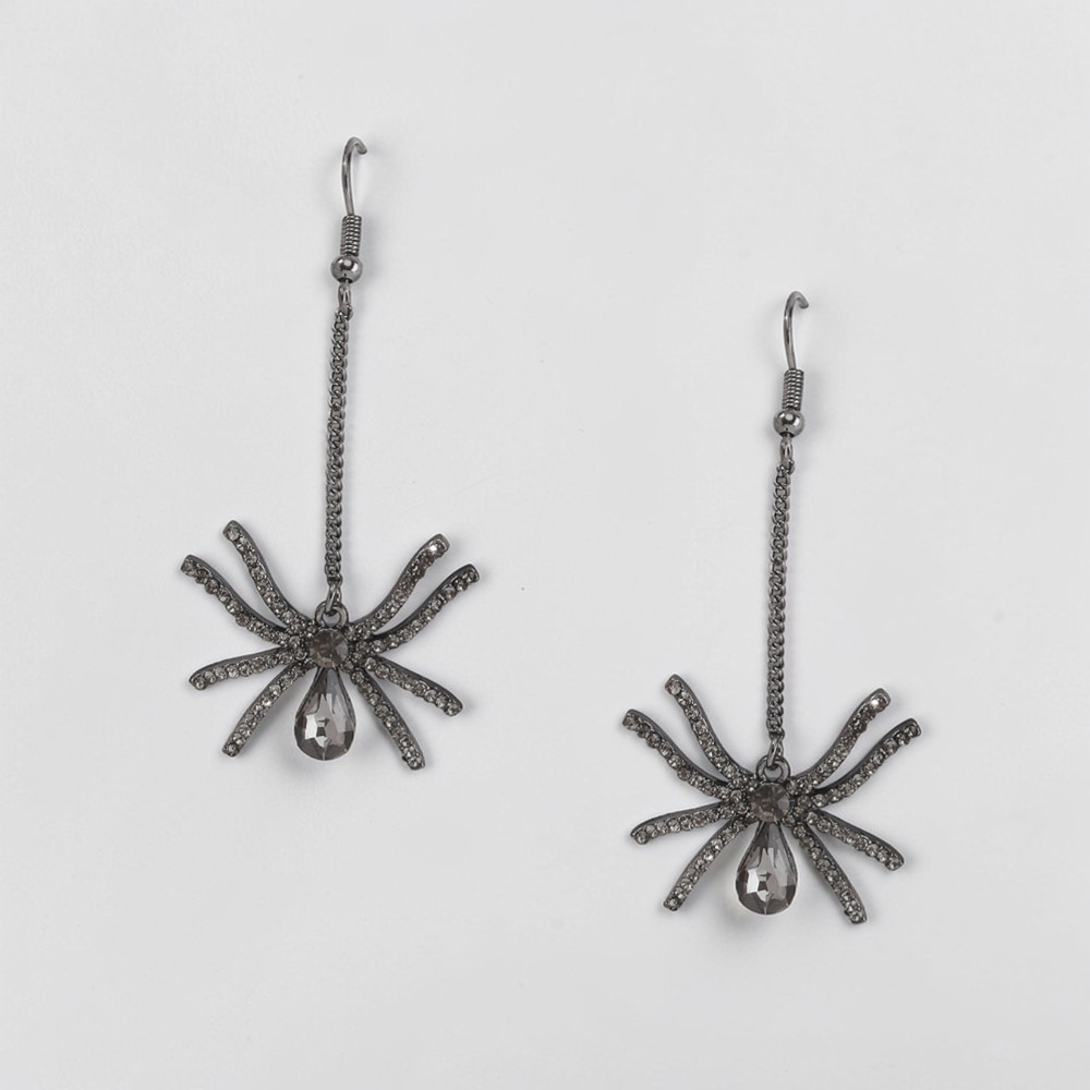 Black Rhinestone Spider Dangle Earrings